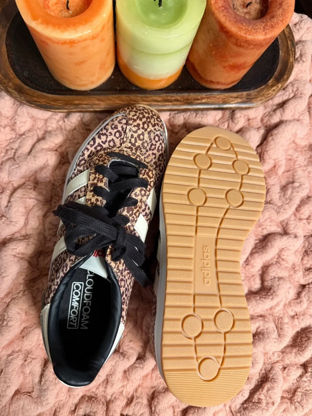 adidas Leopard Print Sneakers with Cream Stripes and Black Laces/New Without tag